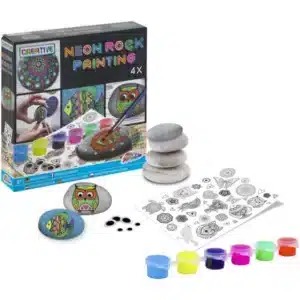 Neon Rock Painting Craft Set- 4 Rocks, 6 Paints,