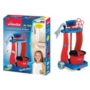 Vileda Cleaning Trolley Playset Game Includes Broom, Dustpan, Mop, Carpet Beater
