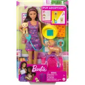 Barbie Doll And Accessories Pup Adoption Playset With Doll, 2 Puppies