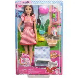 Barbie Pink Passport Paris Doll Set With Clothes & Picnic Accessories