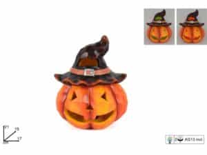 Light-up Halloween Ceramic Pumpkin With Hat 21cm