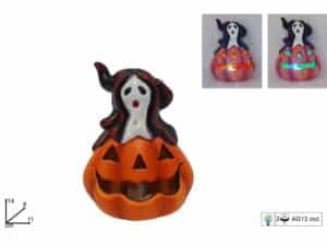 Light-up Halloween Ceramic Pumpkin With Ghost 14cm