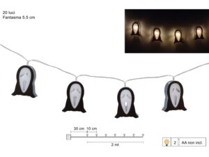 Halloween White Ghost LED Lights, 20 Warm White lights, 2metres long