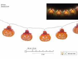 Halloween LED String Lights With 20 Pumpkins W/Hat, 2meters long, Battery operated