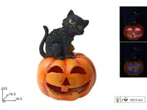Light-up Halloween Ceramic Cat on Pumpkin 23cm
