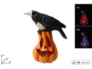 Light-up Halloween Ceramic Pumpkin With Crow 17cm