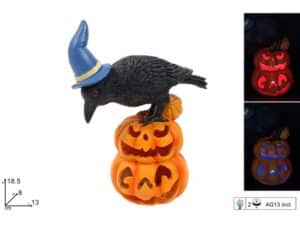 Light-up Halloween Ceramic Crow On Pumpkins 18.5cm