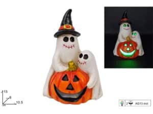 Light-up Ceramic Halloween Ghosts With Pumpkin 15cm