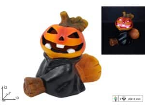 Light-up Ceramic Halloween Figure With Broom 12x13cm