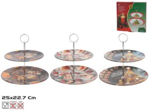 Christmas Round Glass Plate with Two Tiers 25x25 cms