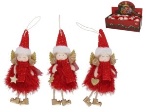 Christmas Decorative Hanging Angel 18cm 3 Assorted Red