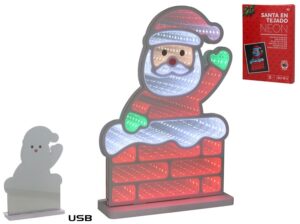 LED Infinity light Santa Claus from chimney - Santa On Roof Neon 2m Cable 20.5x6x30cm