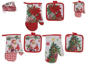 Polyester Oven Glove And Pocket Set Christmas