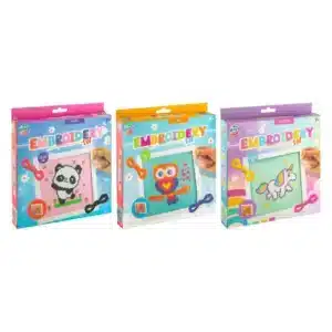 Animal themed Embroidery Set Incl Frame 15x15cm, 3assorted