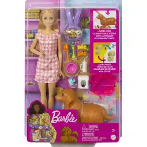 Mattel Barbie Blonde Doll And Newborn Pups Playset