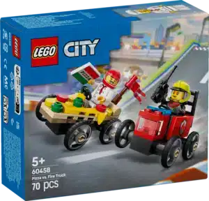 LEGO City Pack Racing Vehicles: Pizza Maker Against Firefighter – Toy Cars with 2 Minifigures, Games for Children and Girls from 5 Years Old