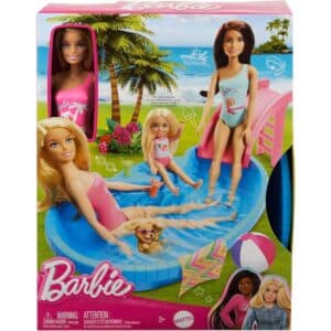 Barbie Doll And Pool Playset, Blonde With Pool, Slide, Towel And Drink Accessories