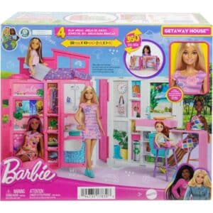 65th Anniversary Barbie Getaway Doll House With Barbie Doll, 4 Play Areas And 11 Decor Accessories