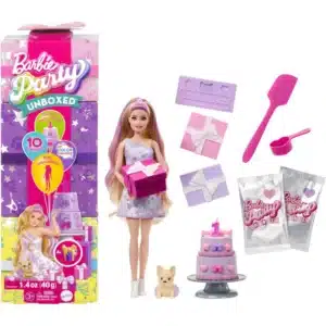 Barbie Party Unboxed Pet Birthday Series Doll & Accessories, Birthday Bows Set With 10 Surprises