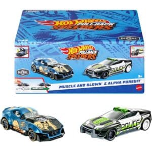 Pack of 2 Hot Wheels Pull-Back Speeders Toy Cars in 1:43 Scale, Pull Cars Backward & Release To Race
