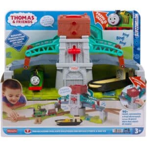 Thomas & Friends - Bulstrode and Steering Bridge, Playset 2.4 m Track with Percy Locomotive, Mobile Bridge with Button to Activate Sound