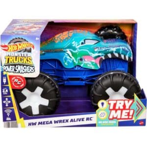 Hot Wheels Monster Trucks 1:15 Scale MEGA-Wrex Alive Remote-Control Vehicle, Battery-Powered RC With interactive Lights & Sounds