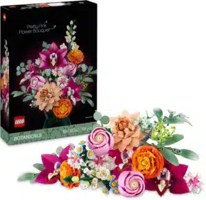 LEGO Botanicals Pretty Pink Flower Bouquet - Floral Home Decor Building Set for Adults - incl. Artificial Roses, Daisies, Cornflowers and Elderflowers -