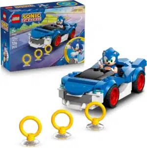 LEGO Sonic the Hedgehog: Sonic Speedster Lightning - Race Car Toy w/a Minifigure, Chaos Emerald & 3 Gold Rings - Gaming Gift for 7+ Year Old Boys & Girls