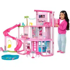 Barbie Dreamhouse, Pool Party Doll House With 75+ Pieces And 3-Story Slide, Barbie House Playset, Pet Elevator And Puppy Play Areas
