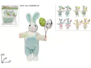 Bunny Set 2 Pieces  20cm with Easter Egg  - 4 Assorted Colours