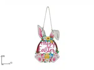 Wooden Hanging Bunny with Decorative Egg 'Happy Easter'