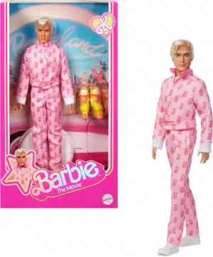 Barbie The Movie Ken Collectible Doll, Ryan Gosling as Ken Wearing Pink Jumpsuit with “B” Detail With White Sneakers and MultiColor Roller Skates