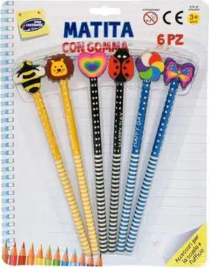 Animal Pencils with Rubber Topper - Set 6 Pieces