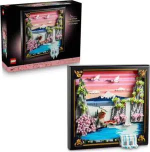 LEGO Art Japanese Cherry Blossom Landscape - DIY Miniature Model Kit for Adults - 3D Wall Art in Shadow Box Frame w/Mount Fuji, Sakura & Textured...