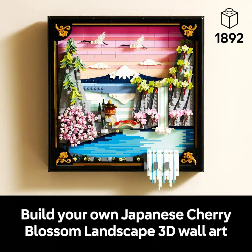 LEGO Art Japanese Cherry Blossom Landscape - DIY Miniature Model Kit for Adults - 3D Wall Art in Shadow Box Frame w/Mount Fuji, Sakura & Textured... - Image 5