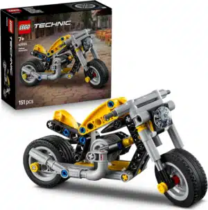 LEGO Technic Yellow Motorbike Toy - Vehicle Model Building Kit w/ 3-Piston Engine - STEM Birthday Gift for 7+ Year Old