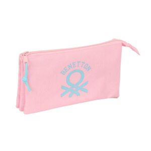 Benetton Triple Compartment Pencilcase Basics Pastel Pink