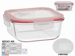 Tokyo Glass Lunch Box with Valve 1200ml Square