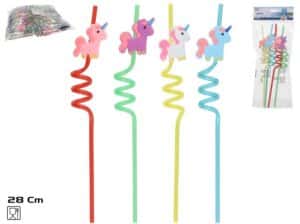 Set Of 4 Wavy Unicorn Straws, Assorted Colours