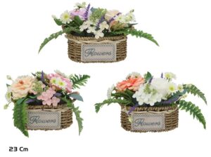 Wicker Basket Roses Mix 20x12x23cm