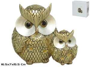 Mother Owl And Baby with Stones 16.5x7x15.5cm