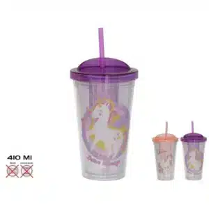 Unicorn Cup  With Straw 10x18cm 410ml (2 Assorted)