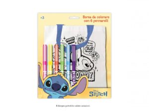 Disney Stitch Fabric Bag + 6 Colouring pens 21x23cms