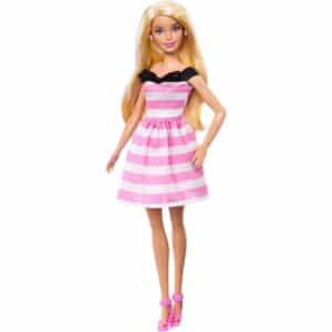 Barbie 65th Anniversary Fashion Doll With Blonde Hair, Pink Striped Dress And Accessories