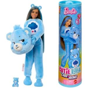 Barbie Cutie Reveal Care Bears Series Doll & Accessories in Grumpy Bear Plush Costume, 10 Surprises,Blue