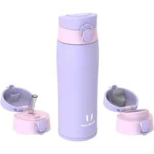 Super Sparrow Enjoy Series 950ml Stainless Steel Bottle With Straw Light Purple Dual Cap